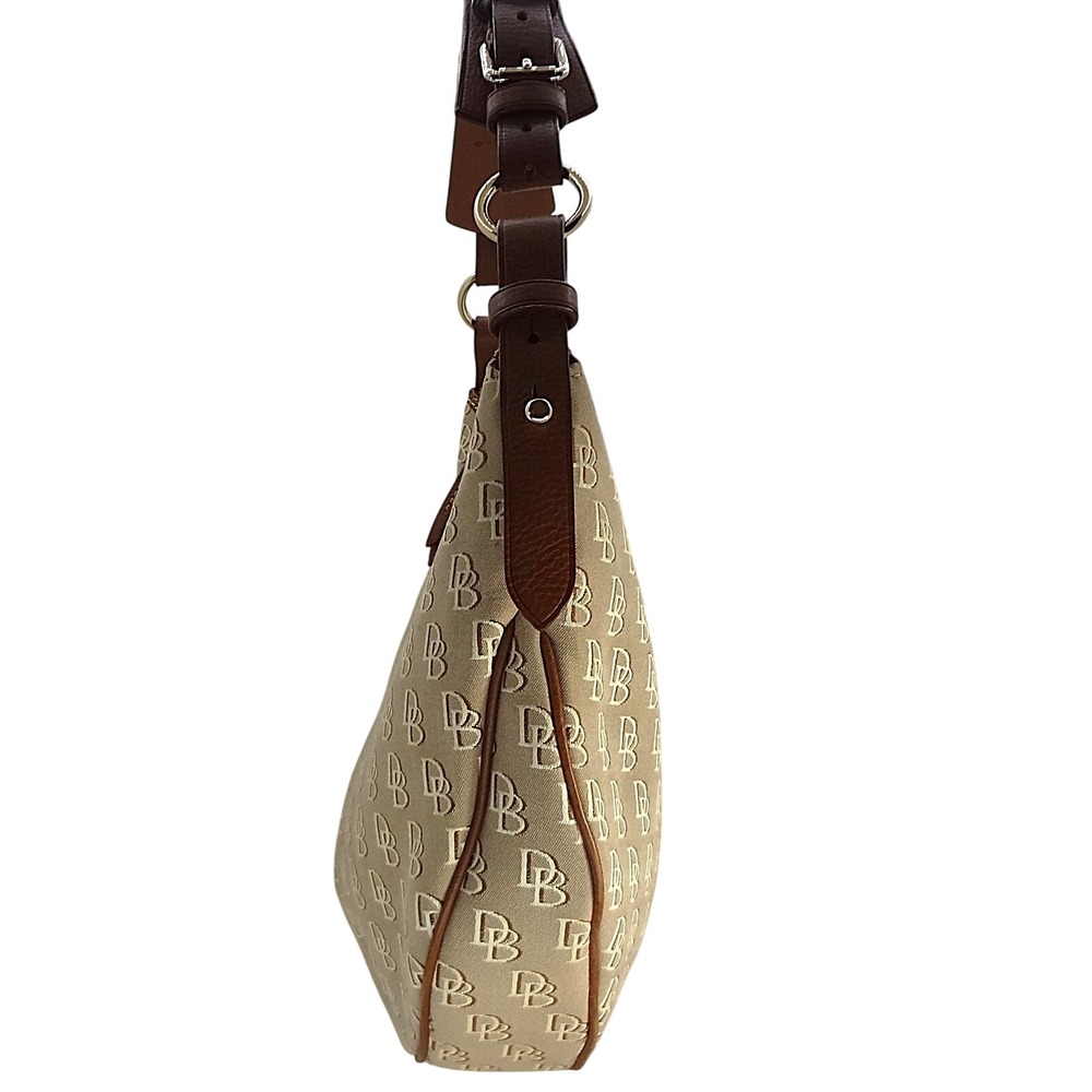 Dooney & Bourke Monogram Shoulder Bag‎ Tan Brown Leather Trim Hobo Bag - Picture 3 of 11